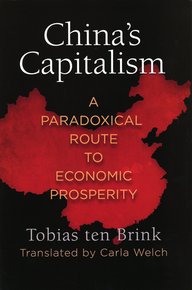 Buchcover mit dem Titel "China's Capitalism", zeigt roten Umriss von China, Autor Tobias ten Brink, übersetzt von Carla Welch.