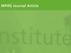 Green overlay with white text reading MPIfG Journal Article; blurred background shows partial text "Institute".