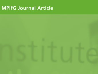 Green overlay with white text reading MPIfG Journal Article; blurred background shows partial text "Institute".